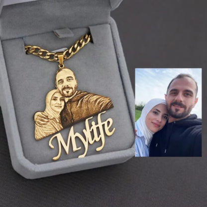 Custom Photo Necklace – Personalized Engraved Pendant in Gold or Silver
