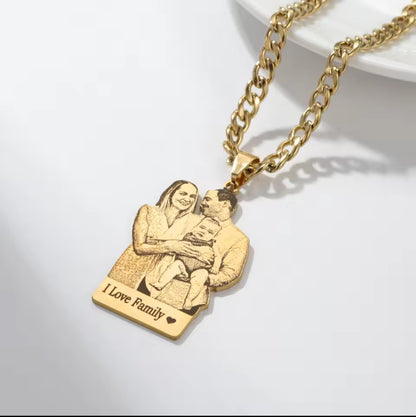 Custom Photo Necklace – Personalized Engraved Pendant in Gold or Silver